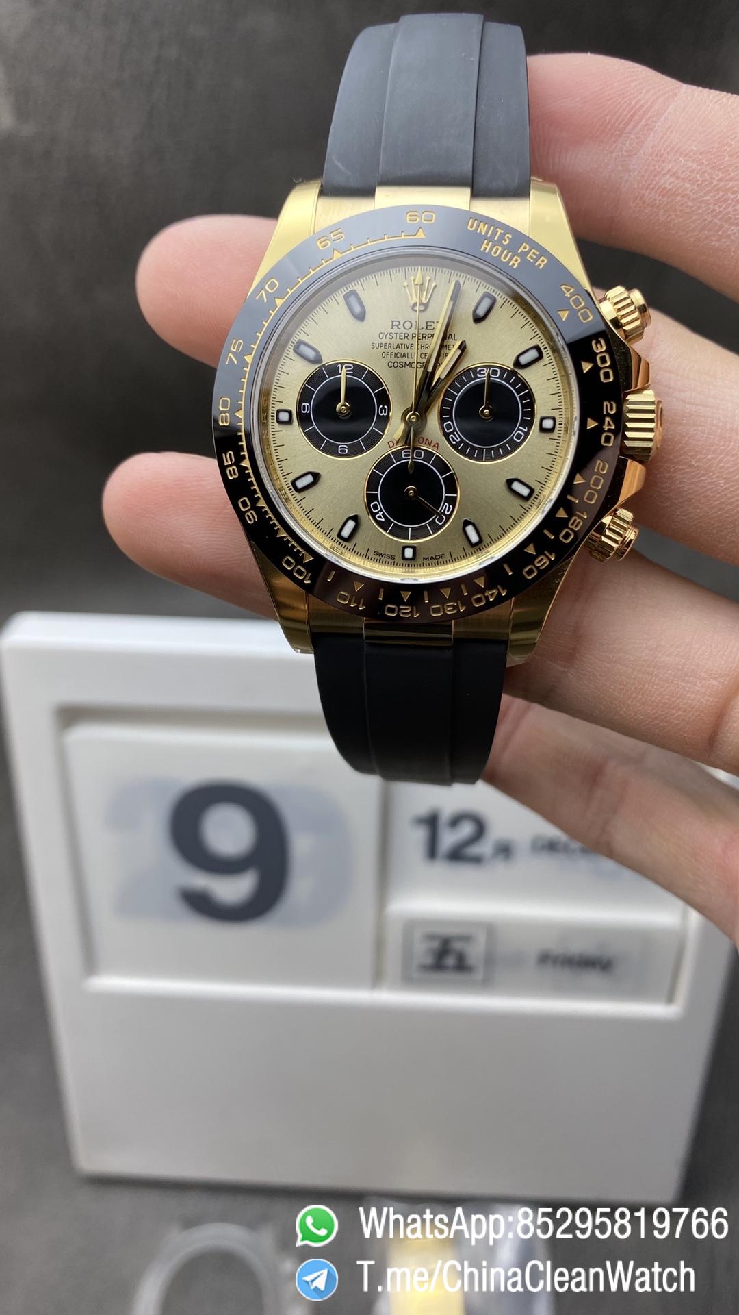 China Clean Factory Daytona 116518 SuperCloen Watch Yellow Gold Case Yellow Dial Black Sub Dial on Oysterflex Rubber Strap SA4130 V2 China Clean Factory Daytona 116518 SuperCloen Watch Yellow Gold Case Yellow Dial Black Sub Dial on Oysterflex Rubber Strap SA4130 V2