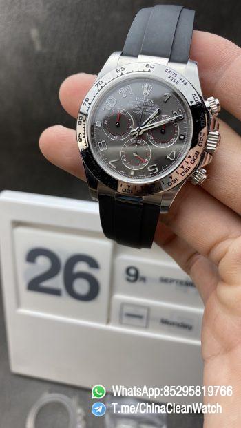 Clean Factory Watch Daytona 116509 Super Clone Edition 904L SS Case Gray Dial on Rubber Strap SA4130 V2