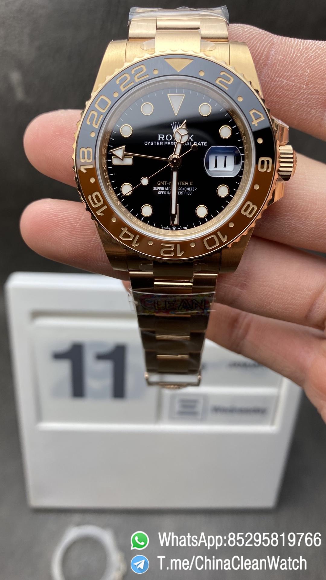 Clean Factory GMT Master II 126715CHNR Black Dial 18K Rosed Gold Plated on 904L Steel SA3186 Movement Correct Hand Stack Clean Factory GMT Master II 126715CHNR Black Dial 18K Rosed Gold Plated on 904L Steel SA3186 Movement Correct Hand Stack