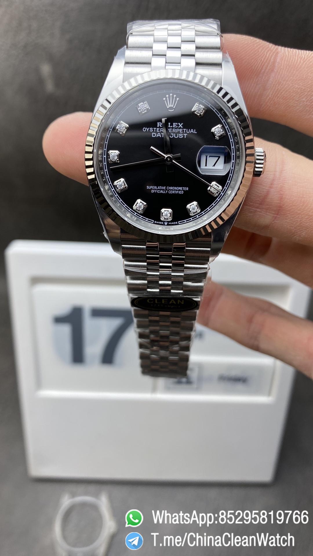 Clean Watches China Rolex DateJust 36mm 126234 904L Steel Black Dial with Diamonds Markers on Jubilee Bracelet VR3235 Movement Clean Watches China Rolex DateJust 36mm 126234 904L Steel Black Dial with Diamonds Markers on Jubilee Bracelet VR3235 Movement