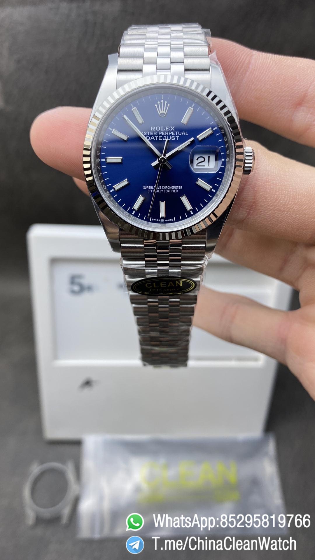 Clean Factory Watch CF Rolex DateJust 36mm 126234 904L Steel Blue Dial with Stick Markers on Jubilee Bracelet VR3235 Movement Clean Factory Watch CF Rolex DateJust 36mm 126234 904L Steel Blue Dial with Stick Markers on Jubilee Bracelet VR3235 Movement