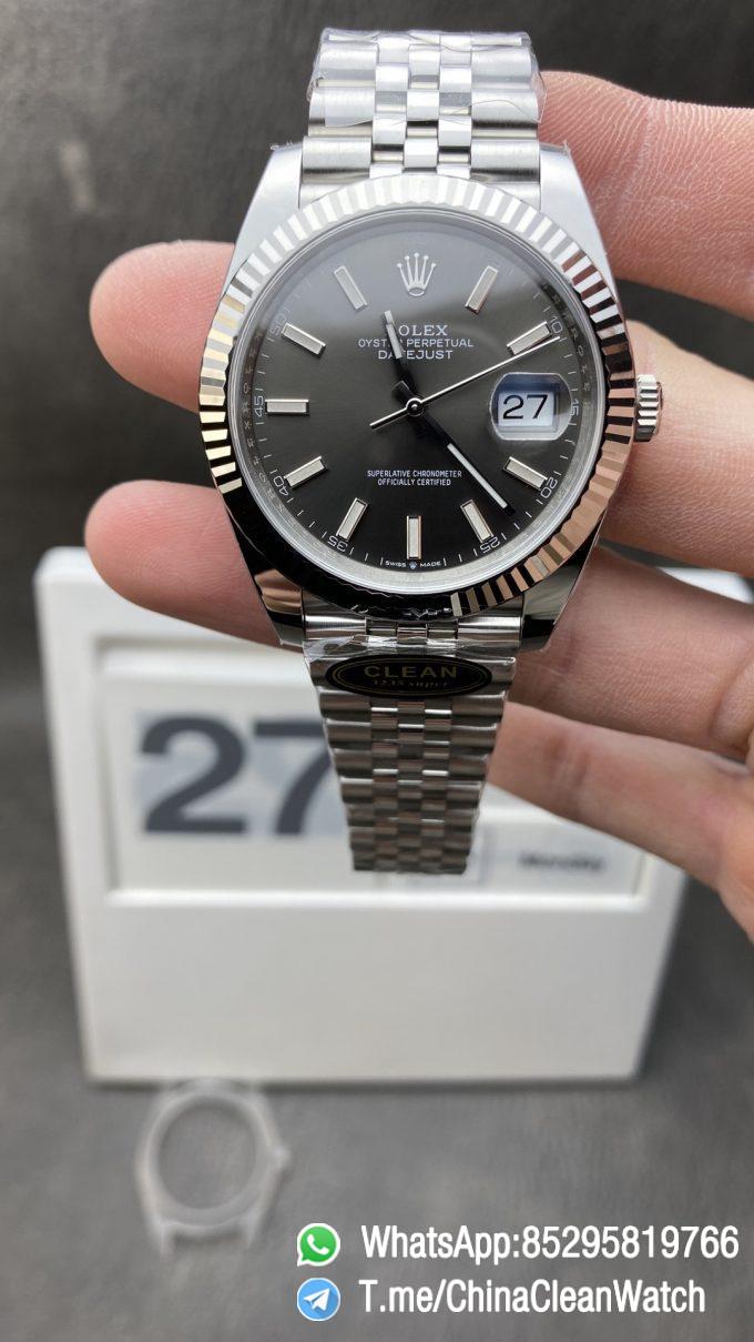 Clean Factory Watch CF Rolex DateJust 41mm 126334 904L Steel Grey Dial with Stick Markers on Jubilee Bracelet VR3235 Movement