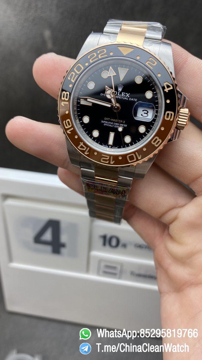 Clean Factory Watch Rolex GMT Master II 126711CHNR Black Brown Ceramic Black Dial RG Steel Two Tone Bracelet Super Clone 3285 Movement