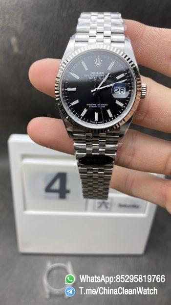 Clean Factory Watches CF DateJust 36mm 126234 904L Oystersteel Black Dial with Stick Markers on Jubilee Bracelet VR3235 Movement