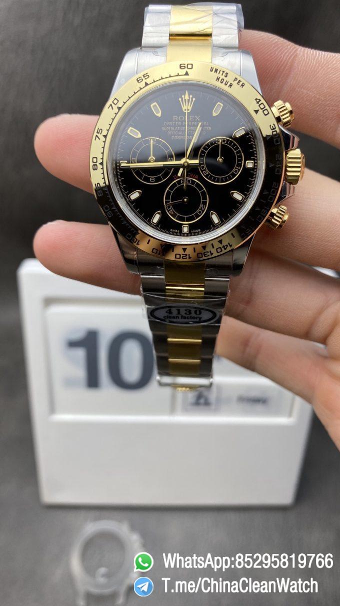 Clean Factory Watches Rolex Daytona 116503 Plate 18K Yellow Gold Case Black Dial on Gold Steel Two Tone Bracelet SA4130 Movement