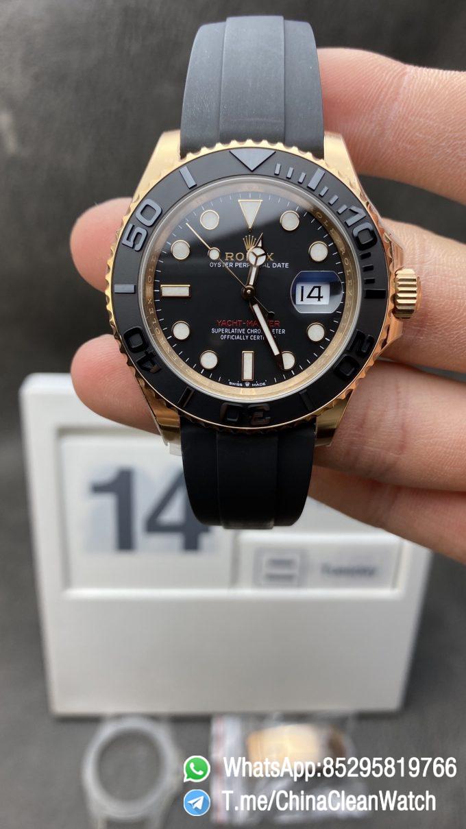 Clean Factory Watch Rolex Yacht Master 126655 Rose Gold Case Black Dial 3D Ceramic Bezel on Oysterflex Strap VR3235