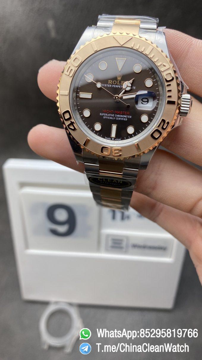 Clean Factory Watches Rolex Yacht Master 126621 904L Steel Brown Dial 3D Rose Gold Bezel Rose Gold Steel Two Tone Bracelet VR3235