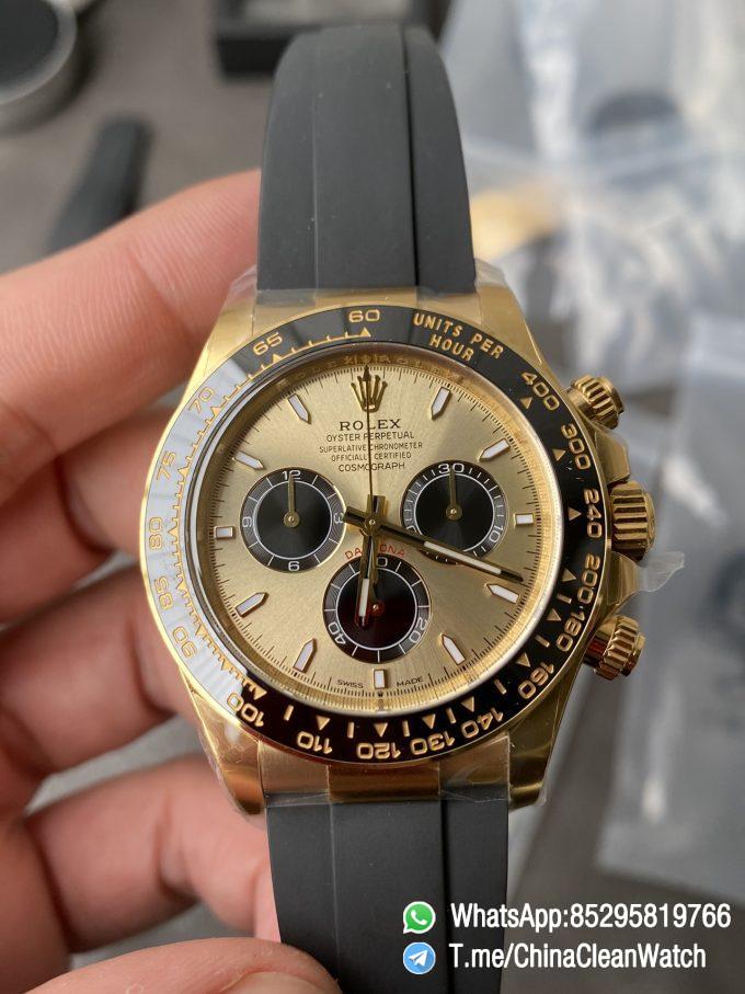 Clean Factory Watch Rolex Daytoan 126518 Yellow Gold Dial Black Ceramic Bezel Oysterflex Strap SH4131 Movement 001