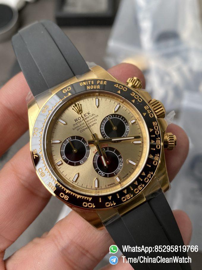 Clean Factory Watch Rolex Daytoan 126518 Yellow Gold Dial Black Ceramic Bezel Oysterflex Strap SH4131 Movement 004