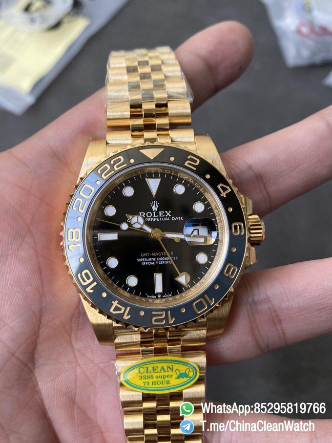 CF Rolex Clean Factory GMT Master II 126718GRNR Full Yellow Gold Black Grey Bezel Black Dial Jubilee Bracelet DD3285 Movement 02
