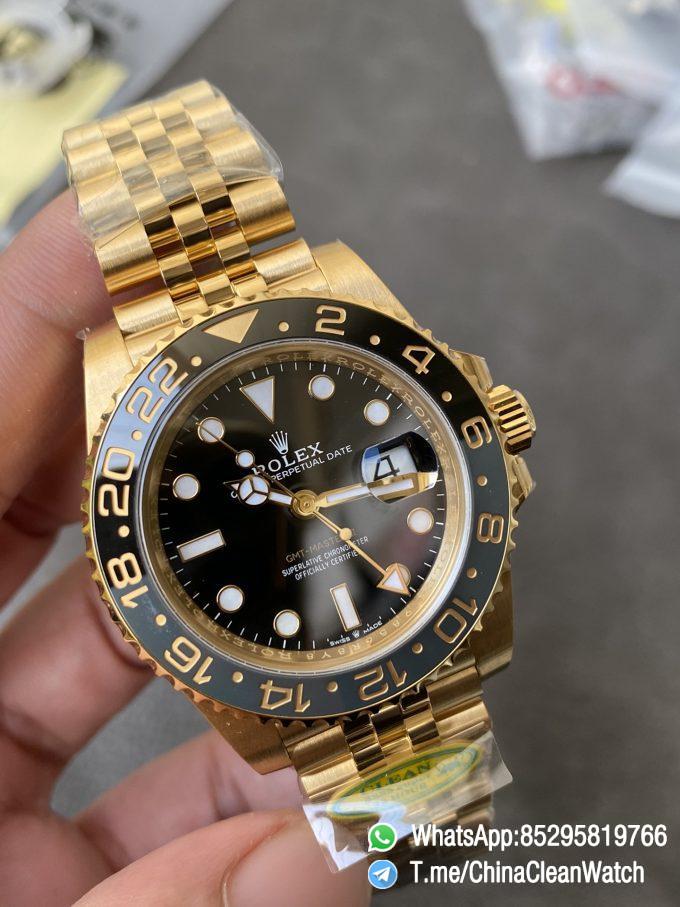 CF Rolex Clean Factory GMT Master II 126718GRNR Full Yellow Gold Black Grey Bezel Black Dial Jubilee Bracelet DD3285 Movement 03