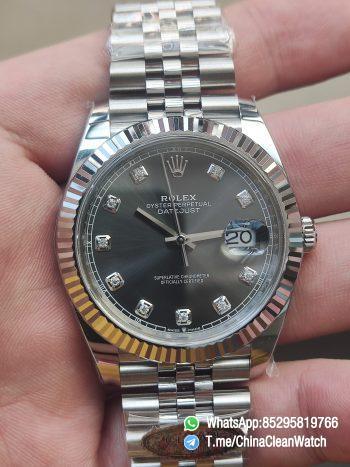 Clean Factory Watch CF DateJust 41mm 126334 904L Steel Grey Dial with Diamonds Markers on Jubilee Bracelet VR3235 Movement 01