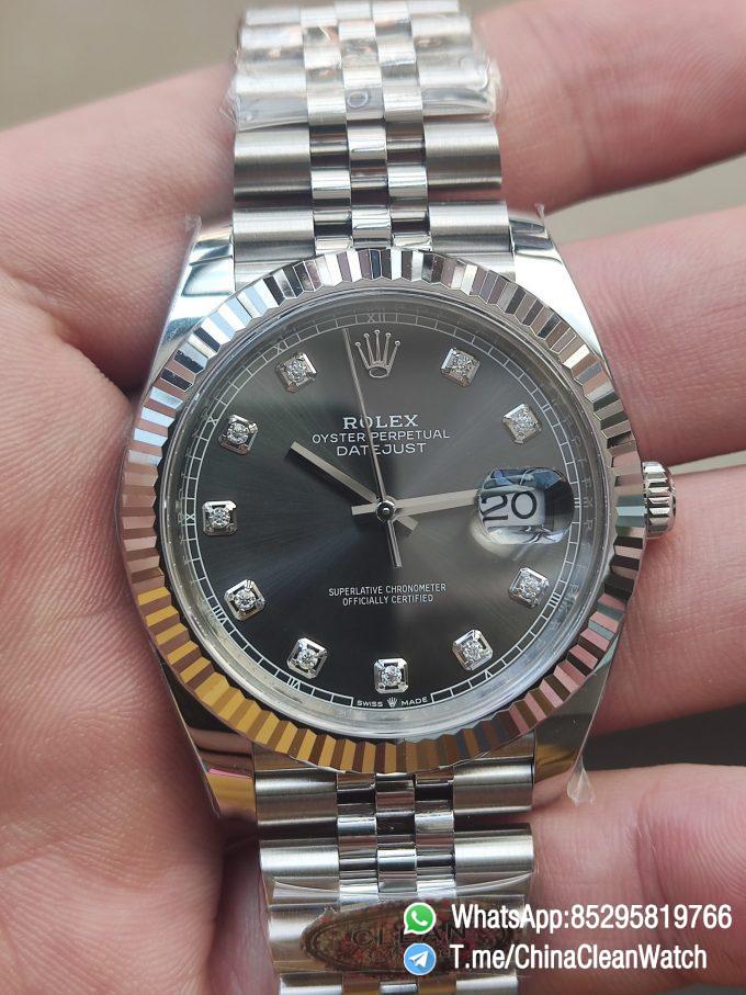 Clean Factory Watch CF DateJust 41mm 126334 904L Steel Grey Dial with Diamonds Markers on Jubilee Bracelet VR3235 Movement 01