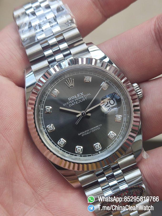 Clean Factory Watch CF DateJust 41mm 126334 904L Steel Grey Dial with Diamonds Markers on Jubilee Bracelet VR3235 Movement 03