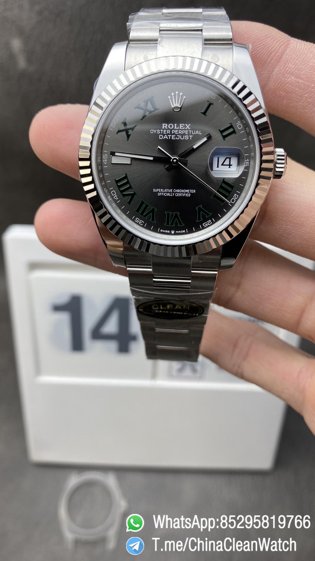 Clean Factory Watch Rolex DateJust Wimbledon 126334 41mm Gray Dial Green Roman Markers Oyster Bracelet DD3235 Clean Factory Watch Rolex DateJust Wimbledon 126334 41mm Gray Dial Green Roman Markers Oyster Bracelet DD3235