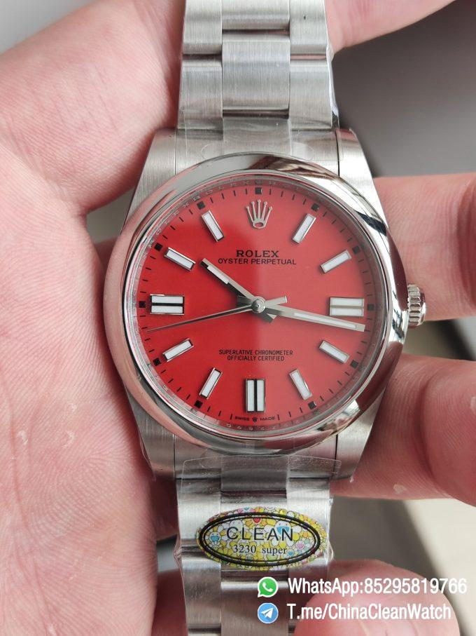 Clean Factory Watches Rolex Oyster Perpetual CF OP 124300 41mm 904L Stainless Steel Red Dial VR3230 01