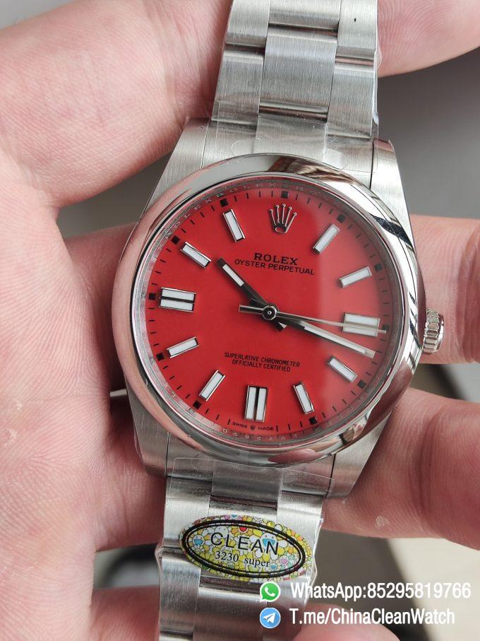 Clean Factory Watches Rolex Oyster Perpetual CF OP 124300 41mm 904L Stainless Steel Red Dial VR3230 03