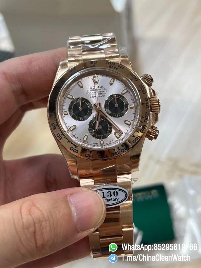 Clean Factory Daytona 116505 Rose Gold Case Bracelet Silver Dail Black Chrono Dial DD4130 Superclone Movement 02