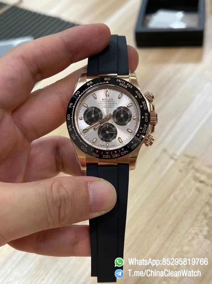 Clean Factory Daytona 116515 Rose Gold Case Black Ceramic Bezel Sundust Dial Black Sub Dial Oysterflex Strap DD4130 Movement 01