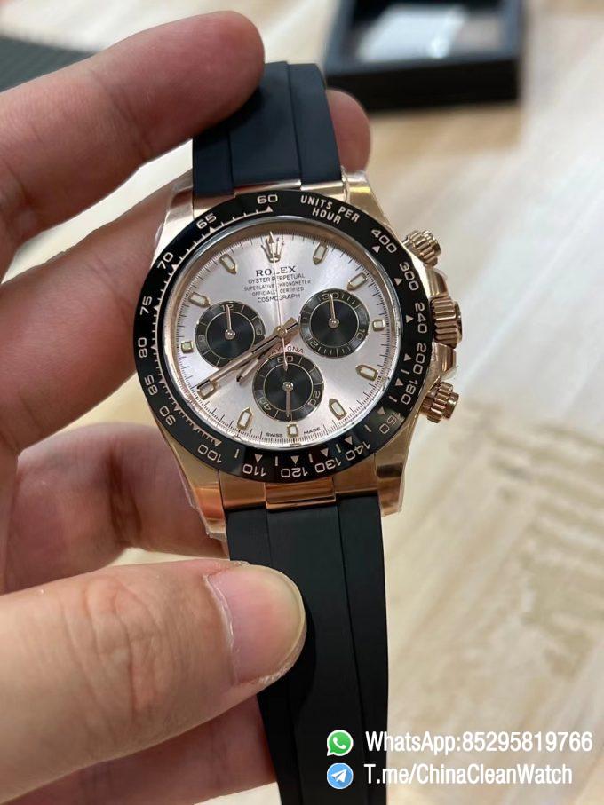 Clean Factory Daytona 116515 Rose Gold Case Black Ceramic Bezel Sundust Dial Black Sub Dial Oysterflex Strap DD4130 Movement 02