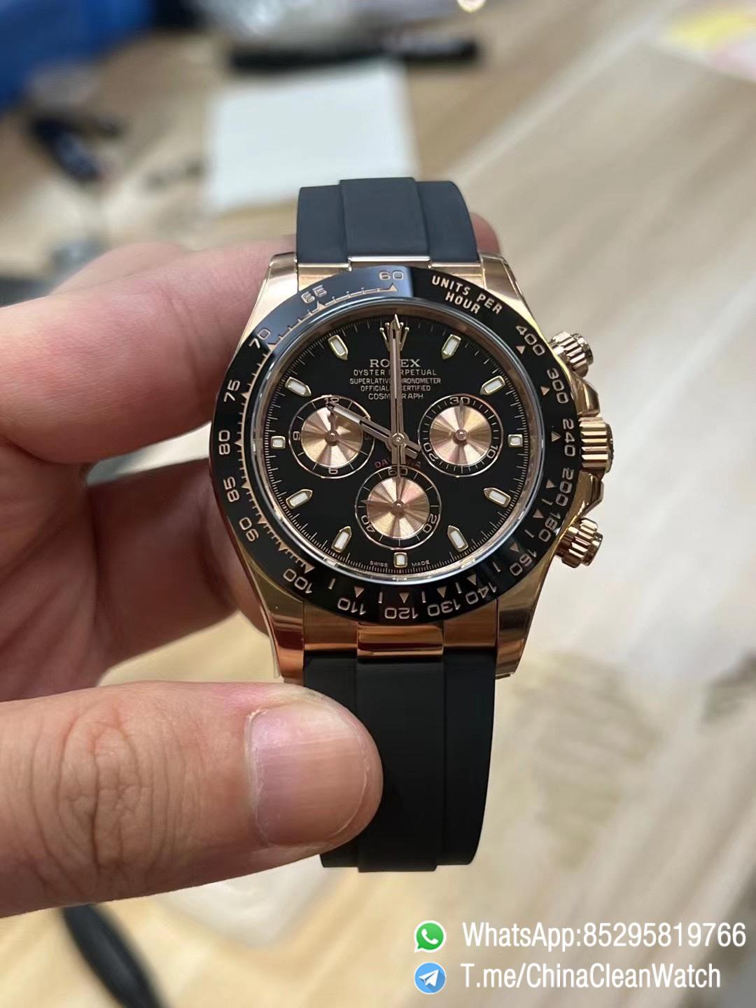 Clean Factory Daytona 116515 Rose Gold Case Black Dial Pink Chrono Dial Black Ceramica Bezel DD4130 Movement Oysterflex Strap 01 Clean Factory Daytona 116515 Rose Gold Case Black Dial Pink Chrono Dial Black Ceramica Bezel DD4130 Movement Oysterflex Strap 01