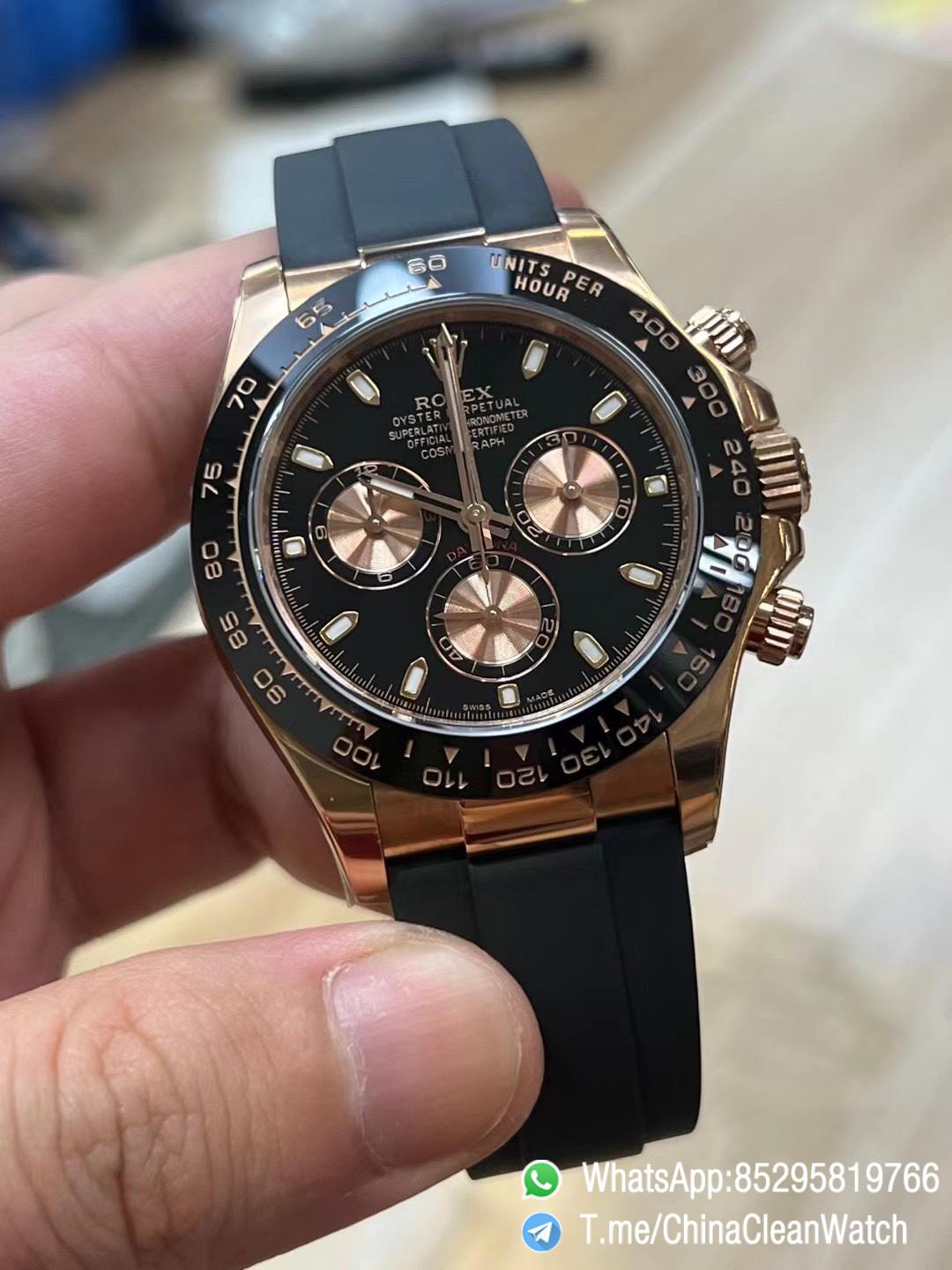 Clean Factory Daytona 116515 Rose Gold Case Black Dial Pink Chrono Dial Black Ceramica Bezel DD4130 Movement Oysterflex Strap 02 Clean Factory Daytona 116515 Rose Gold Case Black Dial Pink Chrono Dial Black Ceramica Bezel DD4130 Movement Oysterflex Strap 02