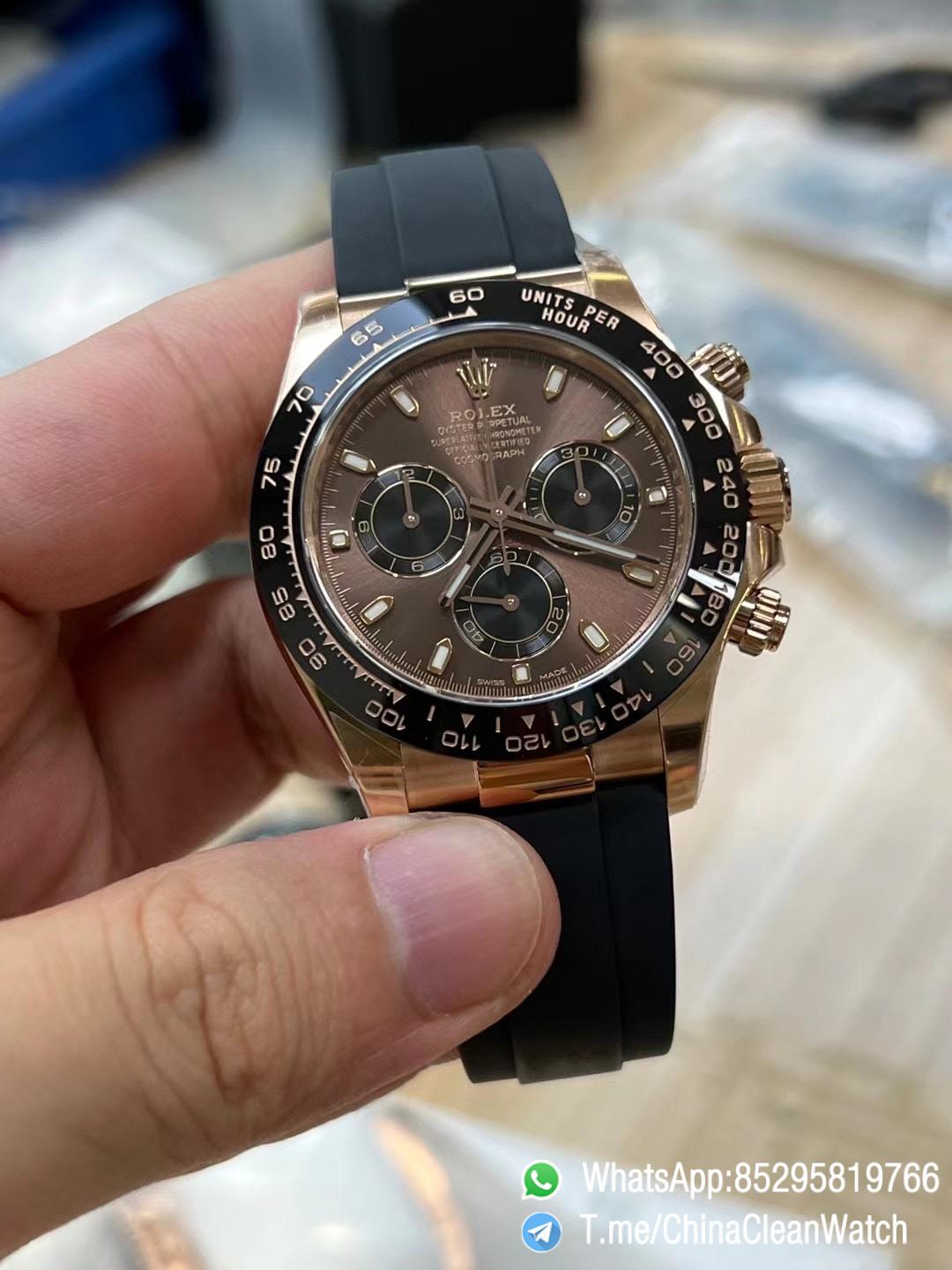 Clean Factory Daytona 116515 Rose Gold Case Chocolate Dial Black Chrono Dial DanDong 4130 Movement Oysterflex Strap 02 Clean Factory Daytona 116515 Rose Gold Case Chocolate Dial Black Chrono Dial DanDong 4130 Movement Oysterflex Strap 02