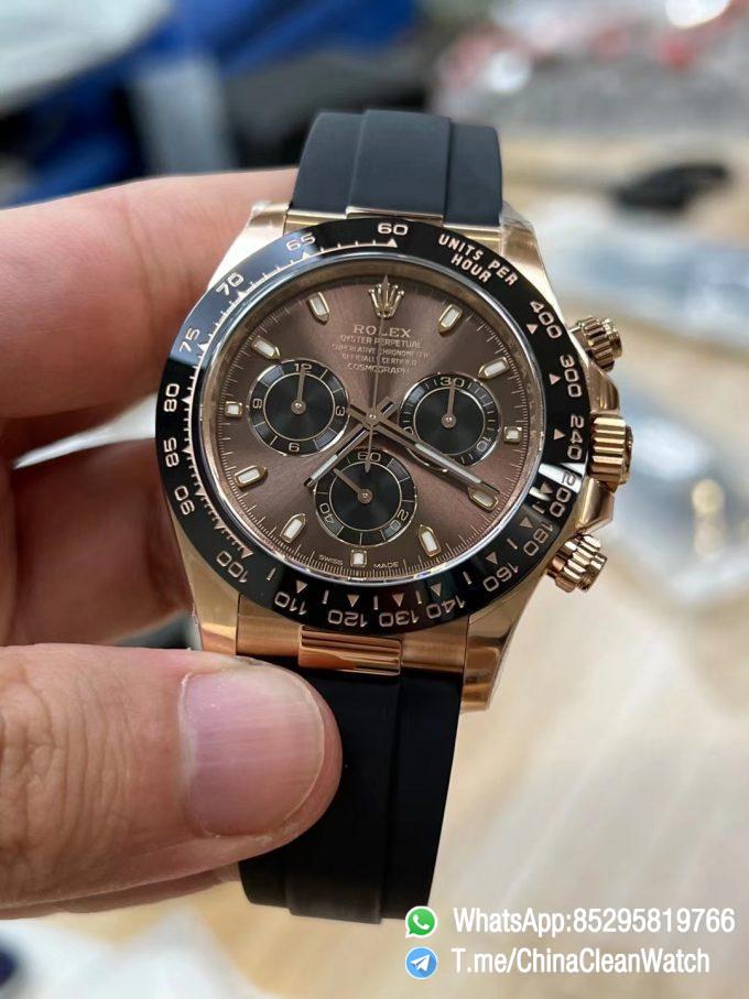 Clean Factory Daytona 116515 Rose Gold Case Chocolate Dial Black Chrono Dial DanDong 4130 Movement Oysterflex Strap 03