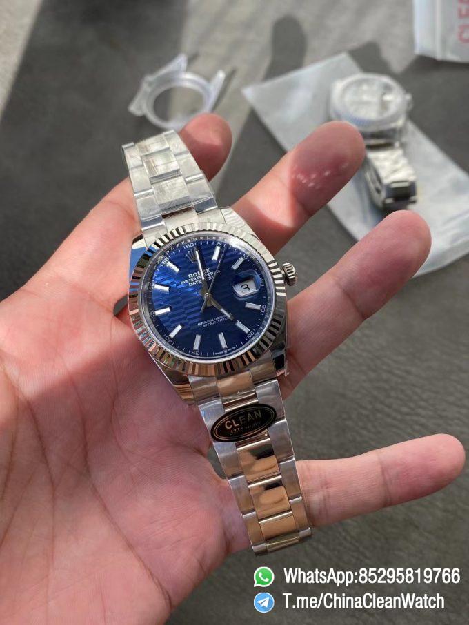 Clean Factory Rolex DateJust 41 126334 0031 Bright Blue Fluted Motif Dial on Oyster Bracelet Superclone 3235 Movement 01