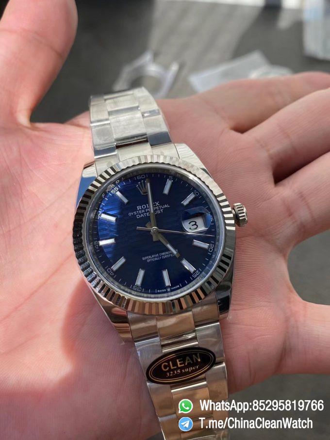 Clean Factory Rolex DateJust 41 126334 0031 Bright Blue Fluted Motif Dial on Oyster Bracelet Superclone 3235 Movement 03