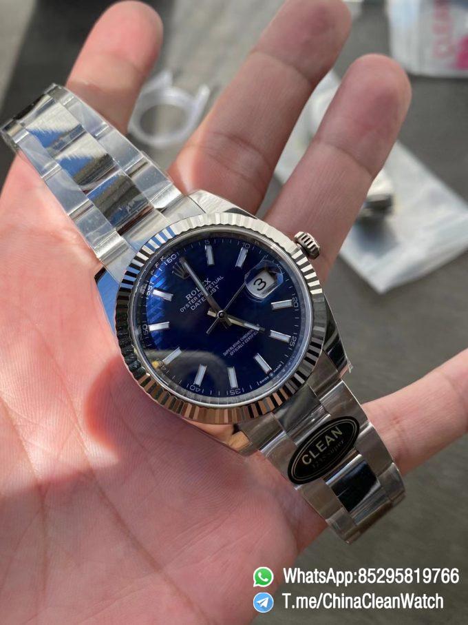 Clean Factory Rolex DateJust 41 126334 0031 Bright Blue Fluted Motif Dial on Oyster Bracelet Superclone 3235 Movement 04