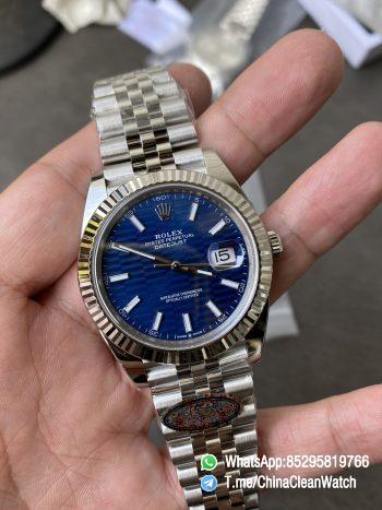 Clean Factory Rolex DateJust 41 126334 Bright Blue Fluted Motif Dial on Jubilee Bracelet Superclone 3235 Movement 01