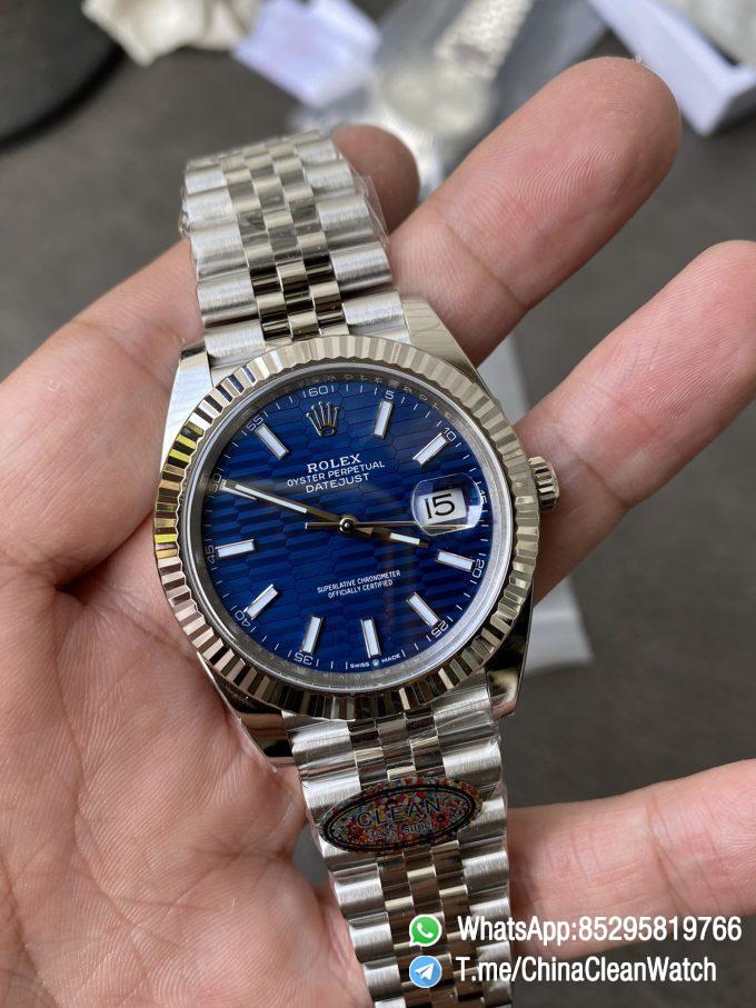 Clean Factory Rolex DateJust 41 126334 Bright Blue Fluted Motif Dial on Jubilee Bracelet Superclone 3235 Movement 01