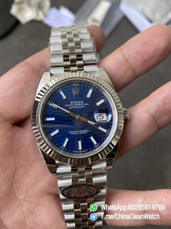 Clean Factory Rolex DateJust 41 126334 Bright Blue Fluted Motif Dial on Jubilee Bracelet Superclone 3235 Movement 02