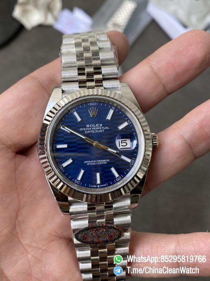 Clean Factory Rolex DateJust 41 126334 Bright Blue Fluted Motif Dial on Jubilee Bracelet Superclone 3235 Movement 02