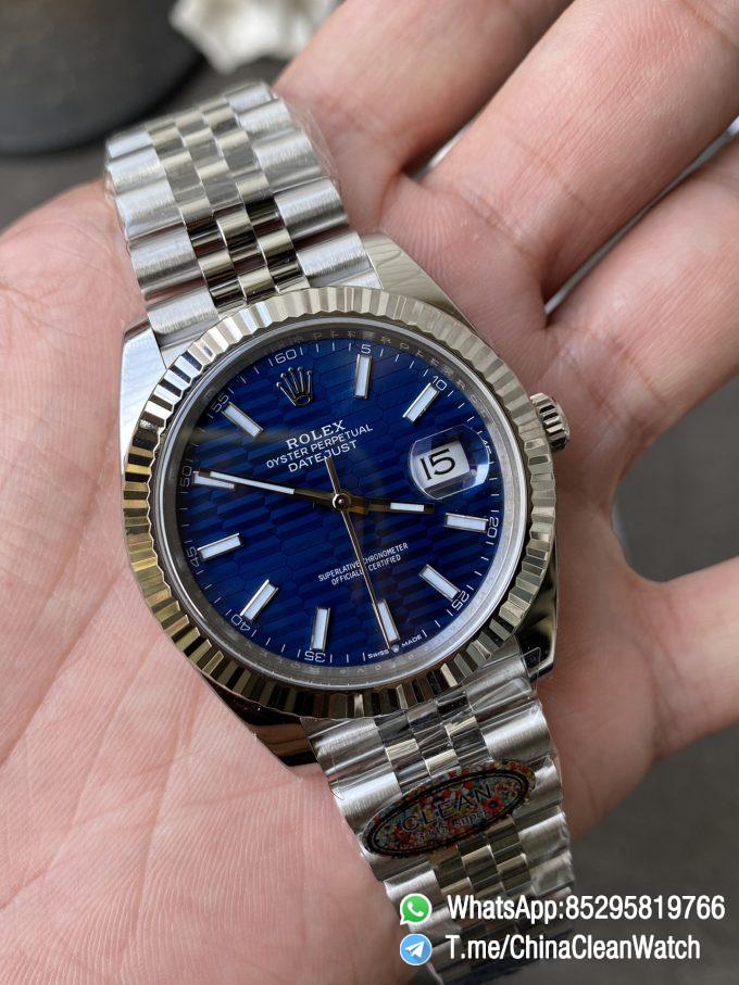 Clean Factory Rolex DateJust 41 126334 Bright Blue Fluted Motif Dial on Jubilee Bracelet Superclone 3235 Movement 03