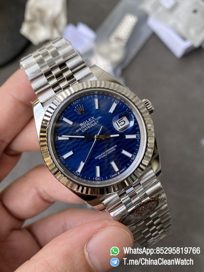 Clean Factory Rolex DateJust 41 126334 Bright Blue Fluted Motif Dial on Jubilee Bracelet Superclone 3235 Movement 04