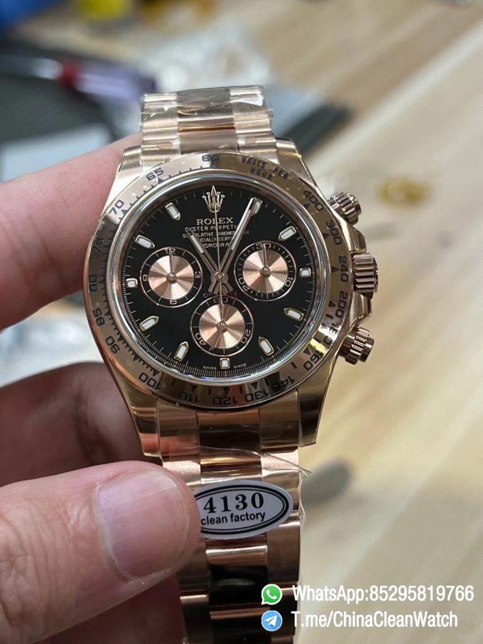 Clean Factory Rolex Dayt2ona 116505 Rose Gold Case Bracelet Black Dial with Pink Sub Dial DD4130 Movement 0