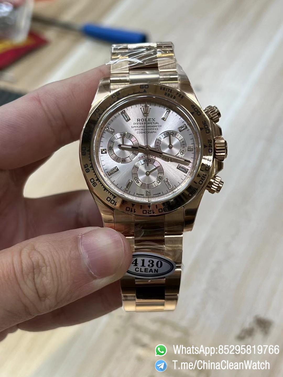 Clean Factory Rolex Daytona 116505 Full Rose Gold Case Bracelet Rose Gold Dial with Diamonds Markers DD4130 Movement 01 Clean Factory Rolex Daytona 116505 Full Rose Gold Case Bracelet Rose Gold Dial with Diamonds Markers DD4130 Movement 01