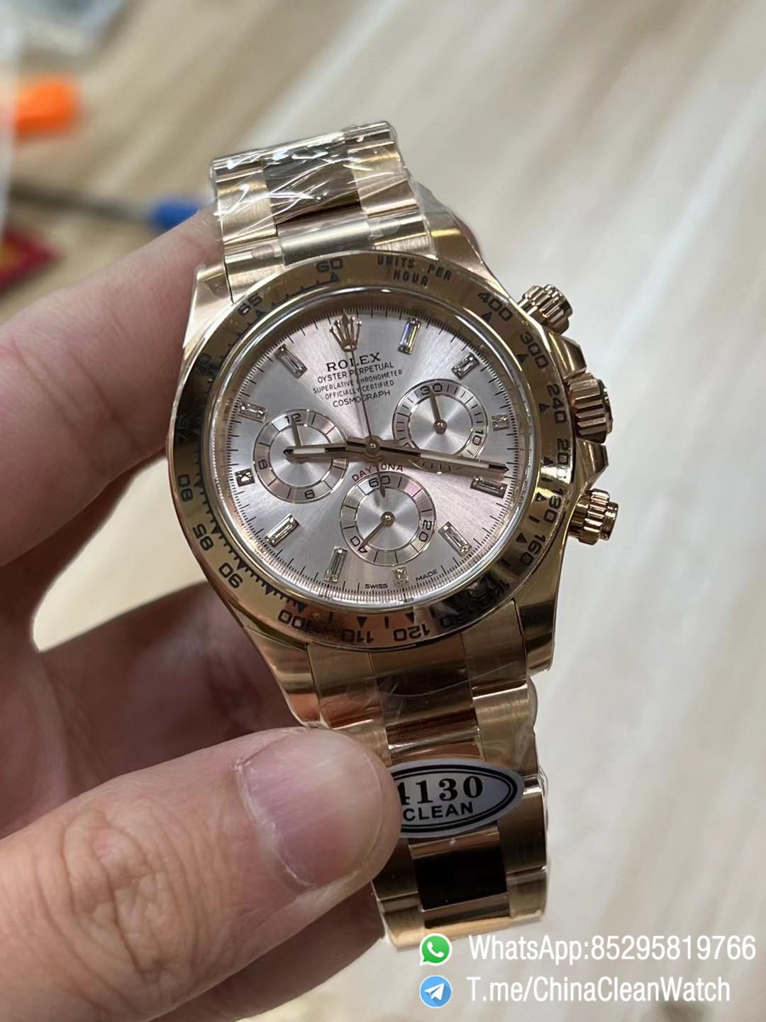 Clean Factory Rolex Daytona 116505 Full Rose Gold Case Bracelet Rose Gold Dial with Diamonds Markers DD4130 Movement 02 Clean Factory Rolex Daytona 116505 Full Rose Gold Case Bracelet Rose Gold Dial with Diamonds Markers DD4130 Movement 02