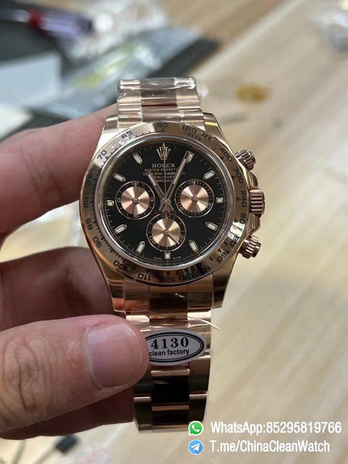 Clean Factory Rolex Daytona 116505 Rose Gold Case Bracelet Black Dial with Pink Sub Dial DD4130 Movement 01