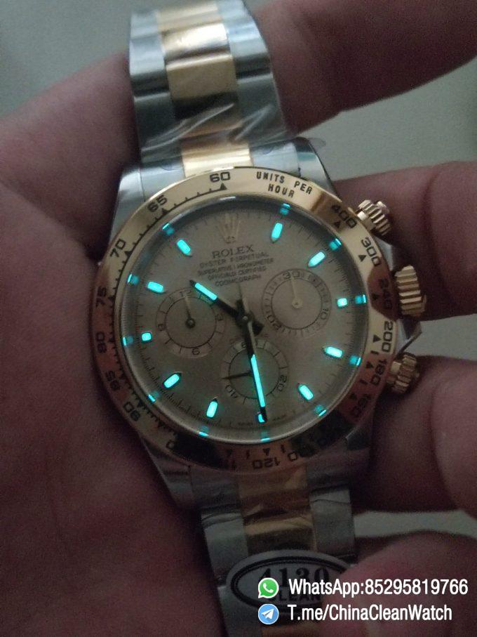 Clean Factory Watch Rolex Daytona 116503 Yellow Gold Steel Two Tone Braclet Champagne Dial Stick Markers 04
