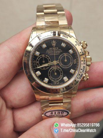 Clena Factory Rolex Daytona 116508 Yellow Gold Case Bracelet DD4130 Movement Black Dial Diamond Markers 01