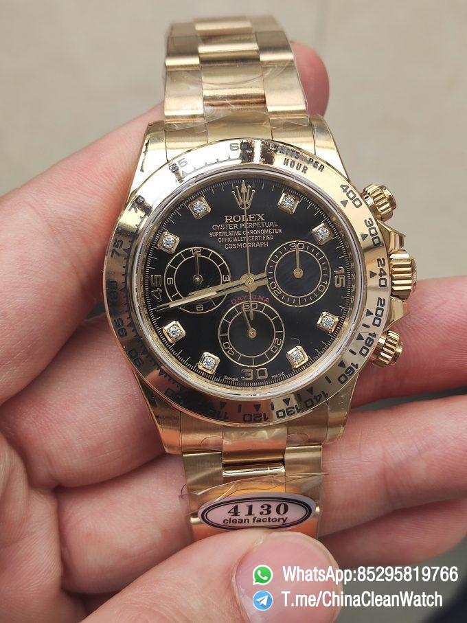 Clena Factory Rolex Daytona 116508 Yellow Gold Case Bracelet DD4130 Movement Black Dial Diamond Markers 01
