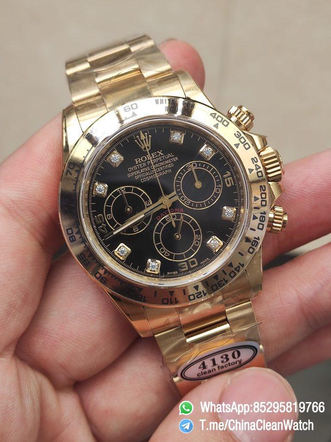 Clena Factory Rolex Daytona 116508 Yellow Gold Case Bracelet DD4130 Movement Black Dial Diamond Markers 02