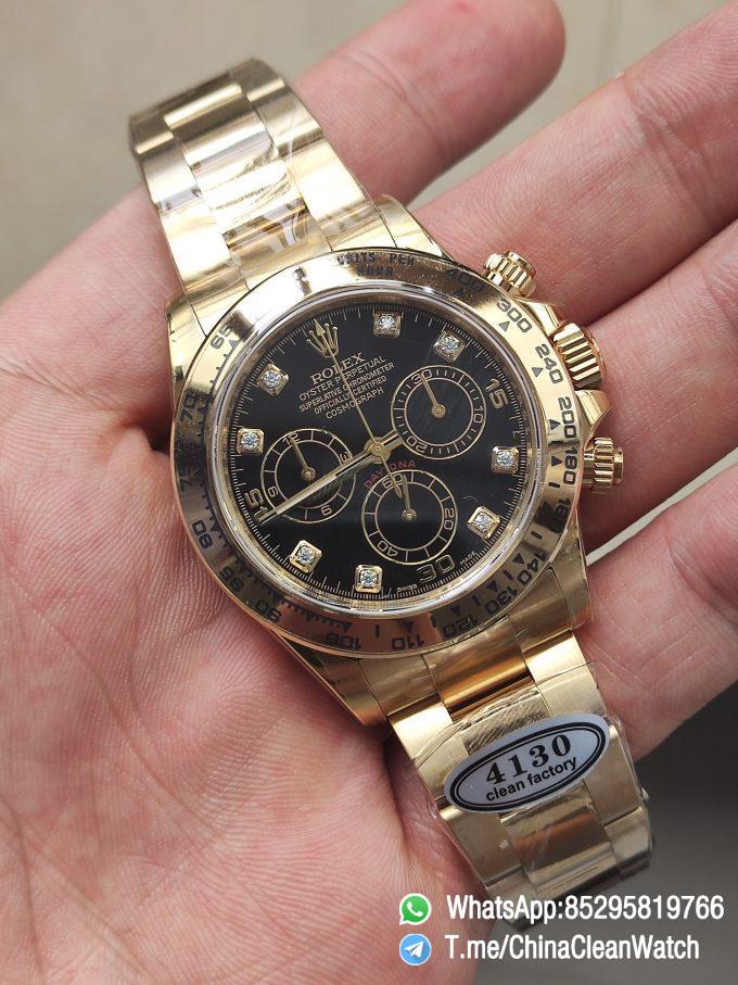 Clena Factory Rolex Daytona 116508 Yellow Gold Case Bracelet DD4130 Movement Black Dial Diamond Markers 04