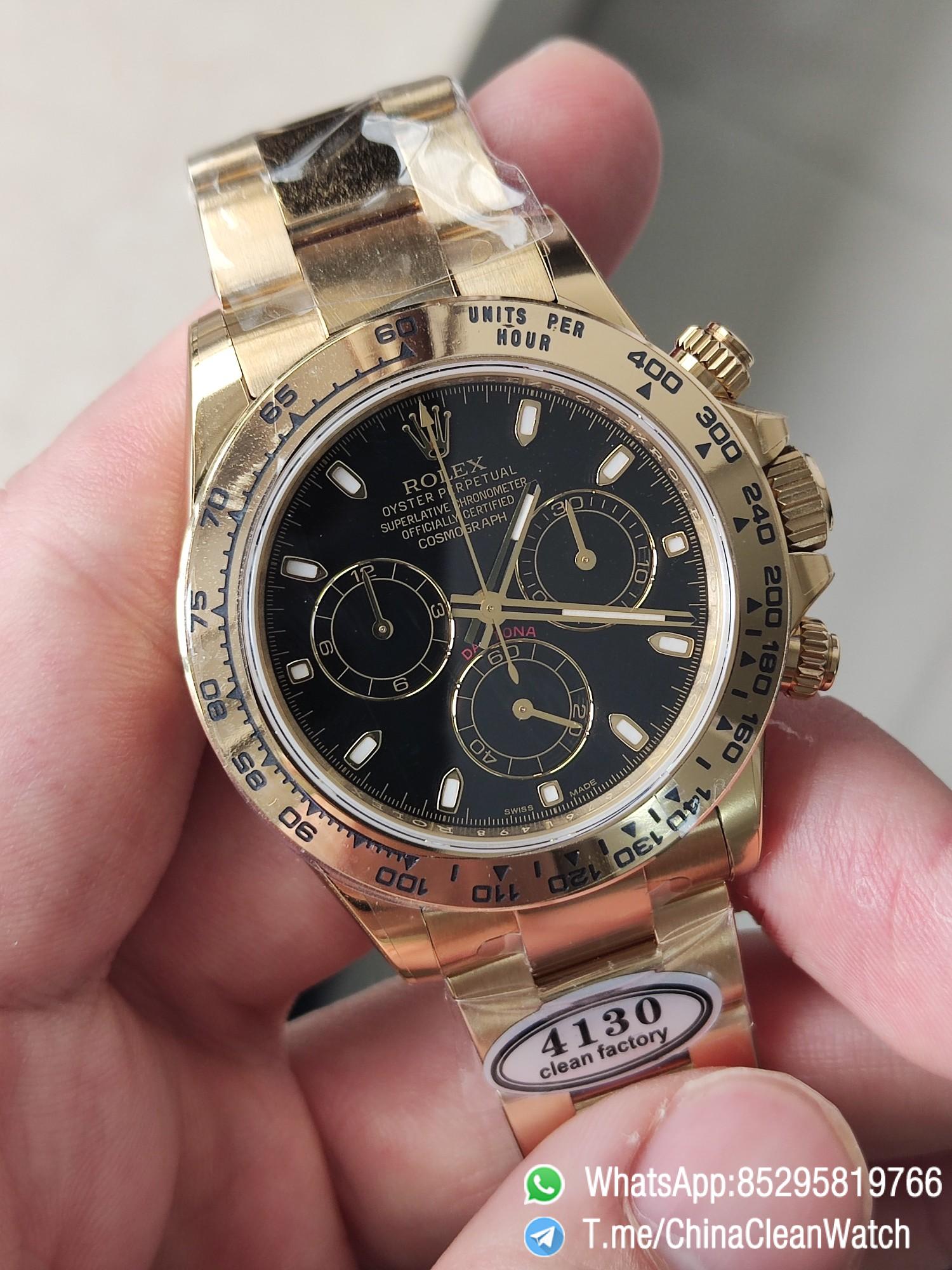 Clena Factory Rolex Daytona 116508 Yellow Gold Case Bracelet DD4130 Movement Black Dial Stick Markers 01 Clena Factory Rolex Daytona 116508 Yellow Gold Case Bracelet DD4130 Movement Black Dial Stick Markers 01