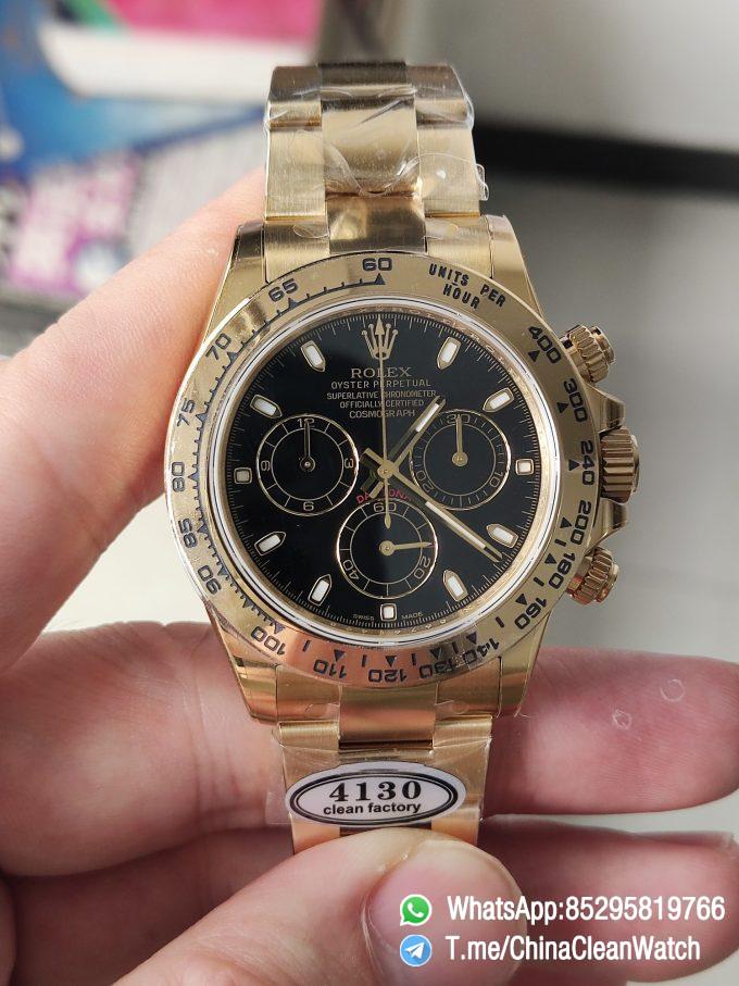 Clena Factory Rolex Daytona 116508 Yellow Gold Case Bracelet DD4130 Movement Black Dial Stick Markers 03