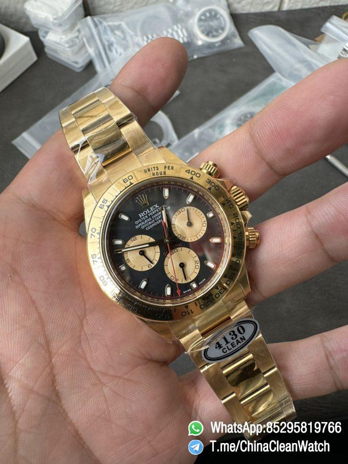 Clean Factory Daytona 116508 Yellow Gold Case Bracelet Black Dial with Yellow Sub Dial Red Chrono Second Hand DD4131 Movement 04