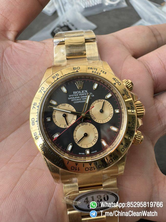 Clean Factory Daytona 116508 Yellow Gold Case Bracelet Black Dial with Yellow Sub Dial Red Chrono Second Hand DD4131 Movement 05